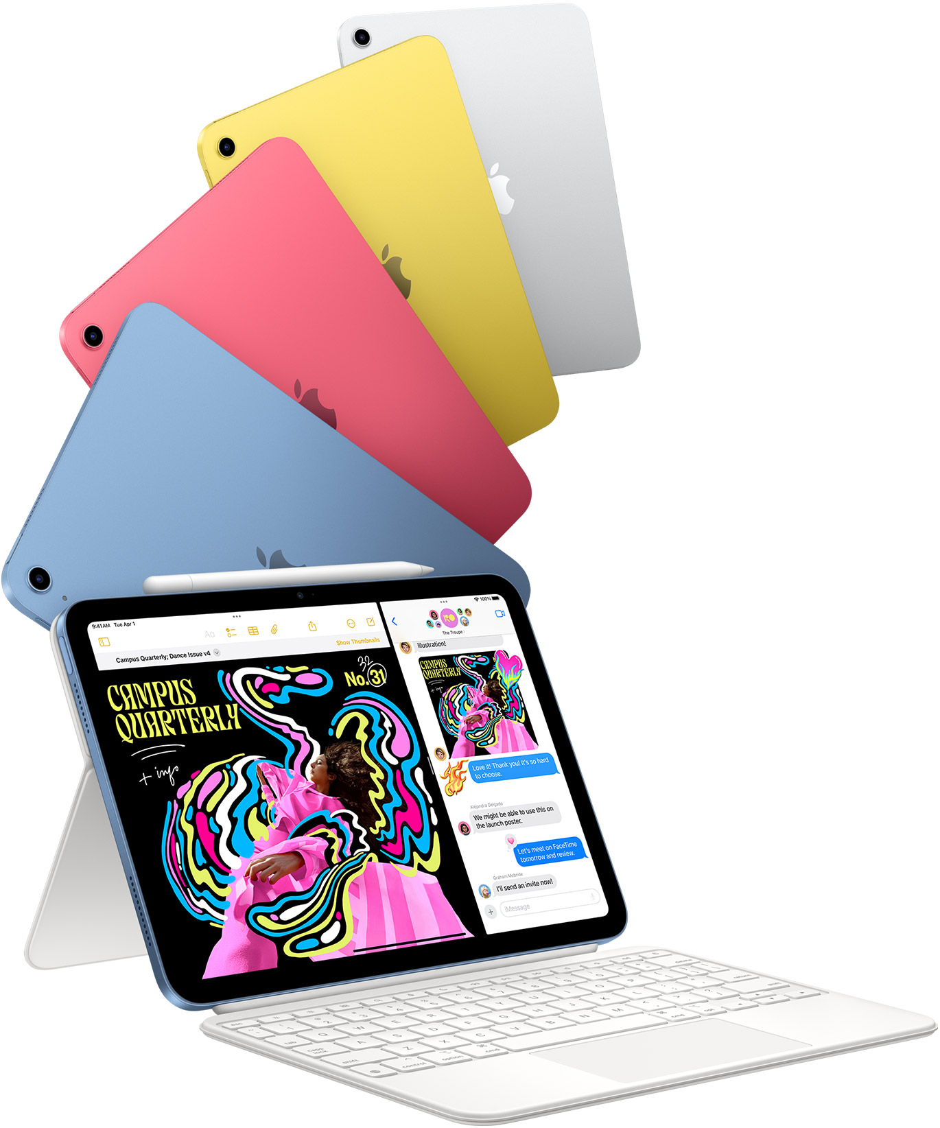 iPad A16 in four colours, with an optional keyboard